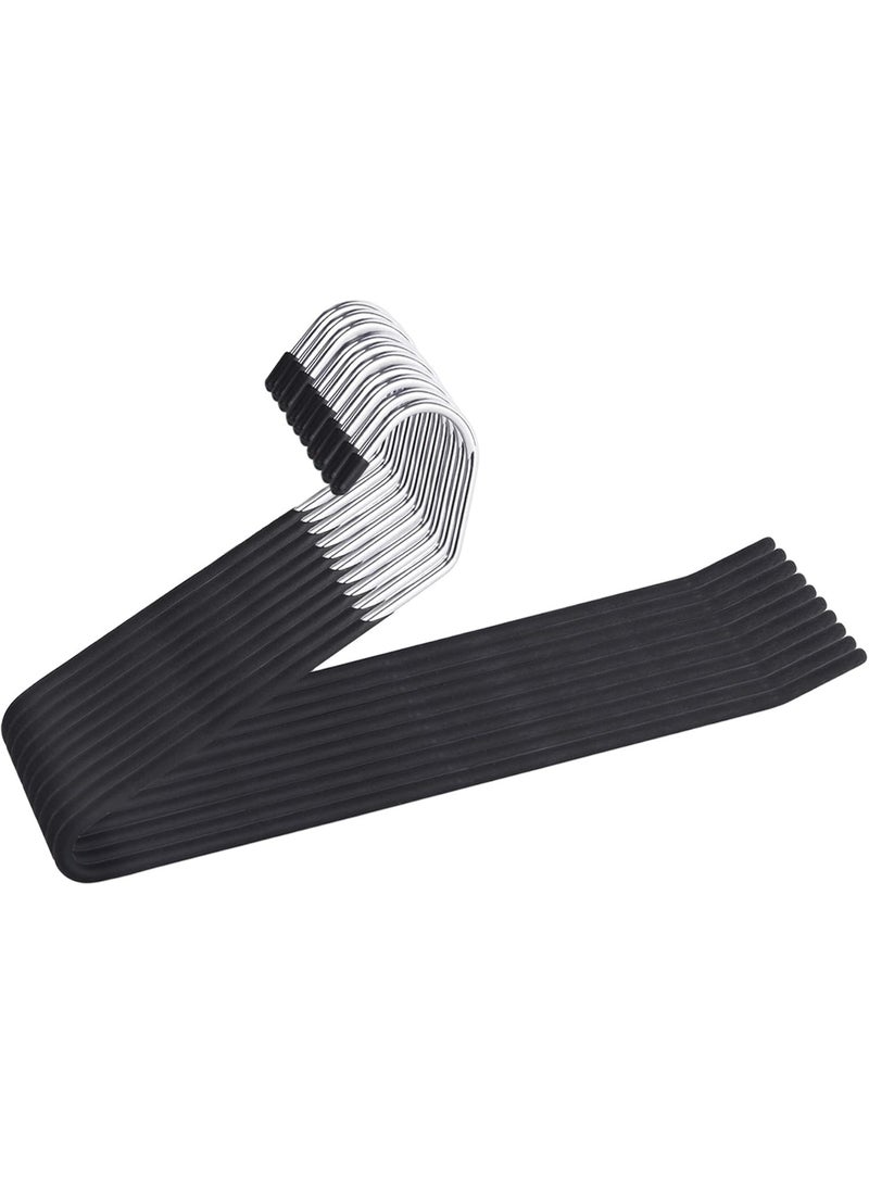 10 PCS Non Slip Pants Hangers  Open Ended Easy Slid Slacks Hangers, Durable Anti-Rust Space Saving Metal Jeans Hangers, Chrome and Black Friction - Image 1
